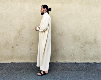 Men's LINEN THOBE, Cream Colour Thobe, Men's Linen KAFTAN, Handmade Thobe, Linen Jalabia, Organic Flax Kaftan, Qamis, Mens Islamic Clothing