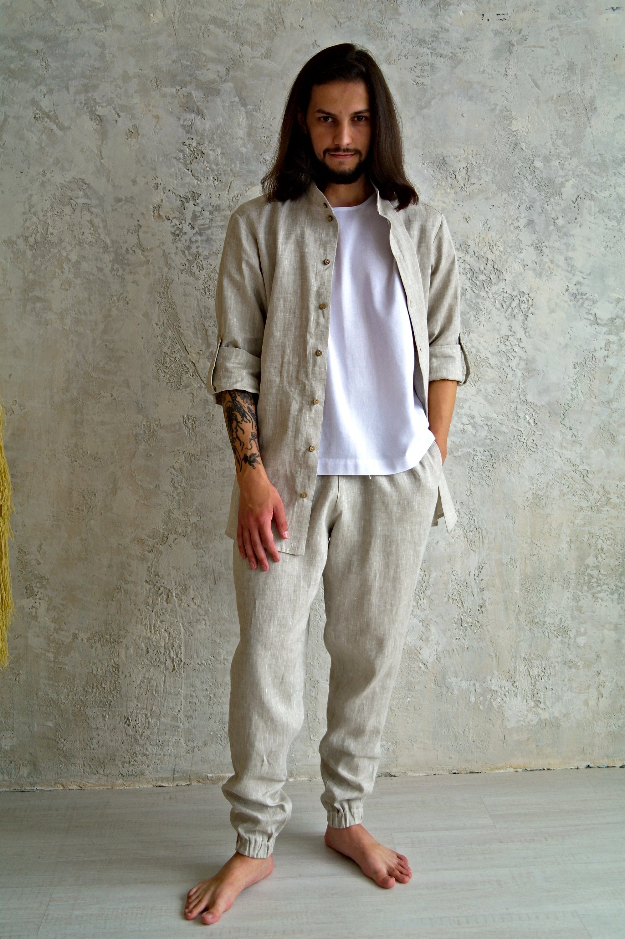 MENS LINEN SET: Button Down Shirt Tapered Linen Pants - Etsy Canada