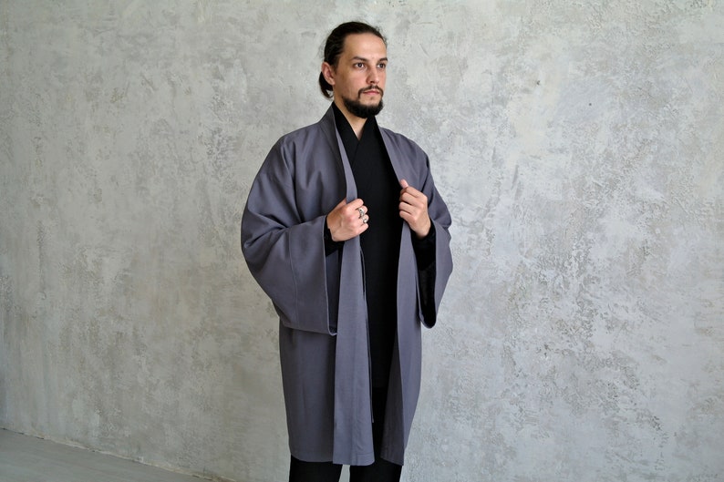 Men's Linen Jacket, JAPANESE Linen Cardigan for Men, Linen Men's Coat, Men Linen Robe, Organic Flax Jacket, Gift for Him image 2