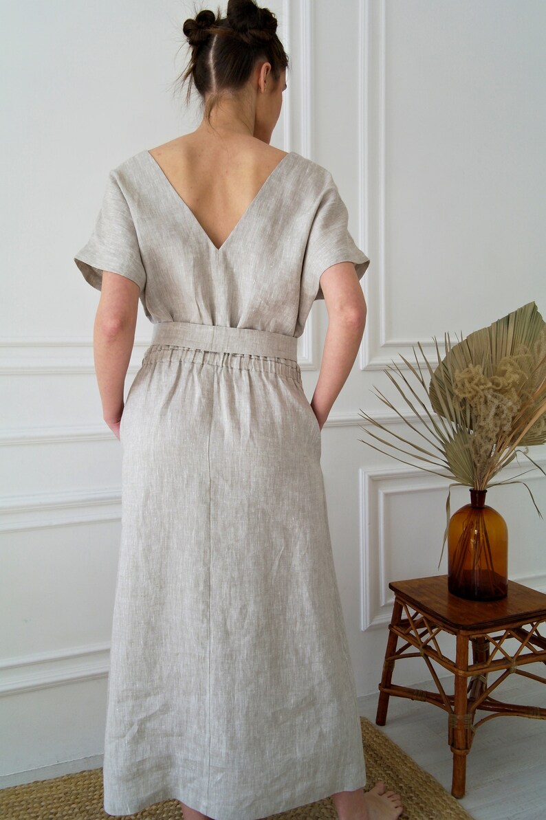 Pure Undyed LINEN DRESS, Linen tunic dress, Linen kaftan, Maxi linen dress, Linen dress women, Gray linen dress, Natural linen slip dress image 5