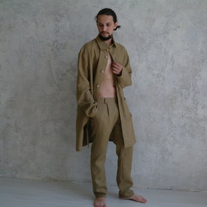 Pantalon en lin plissé pour homme, taille 2XL, vert sauge, pantalon en lin classique, pantalon de travail décontracté en lin OEKO-TEX, pantalon en lin naturel, cadeau pour lui image 8