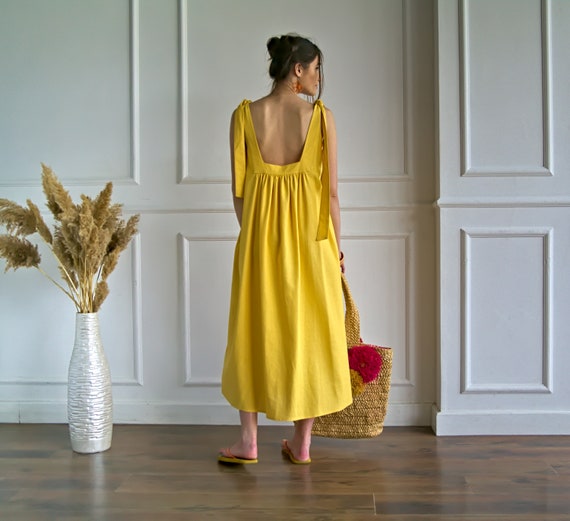 Yellow Maxi Linen Sundress, Backless Sundress, Wide Strap Slip Dress, Linen  Dresses for Women, Open Back Dress, Perfect Summer Dress -  Canada