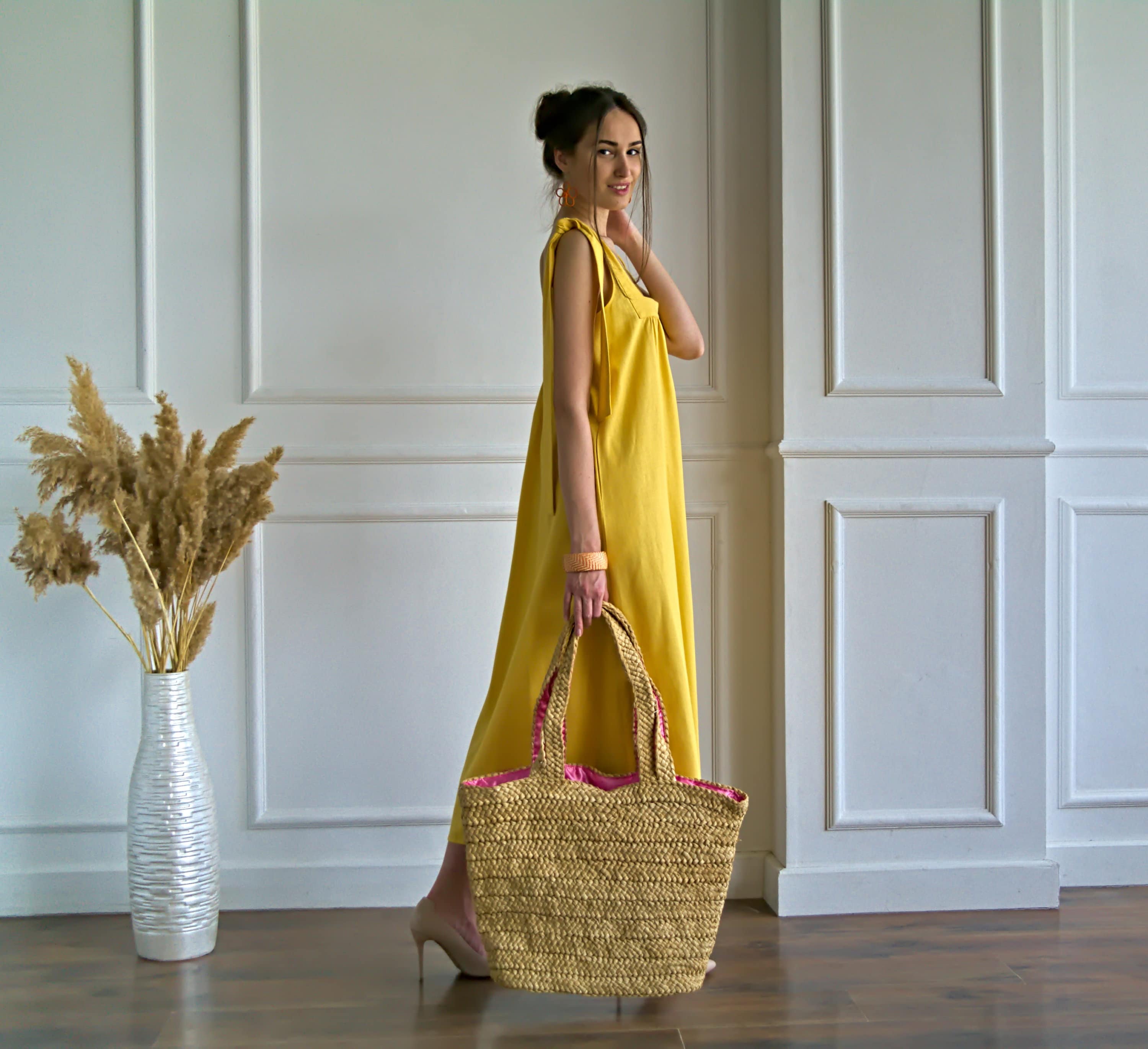 Yellow Maxi Linen Sundress, Backless Sundress, Wide Strap Slip Dress, Linen  Dresses for Women, Open Back Dress, Perfect Summer Dress - Etsy
