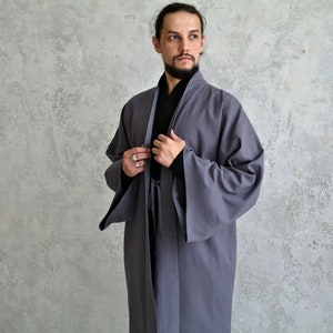 Men's Linen Jacket, JAPANESE Linen Cardigan for Men, Linen Men's Coat, Men Linen Robe, Organic Flax Jacket, Gift for Him image 9