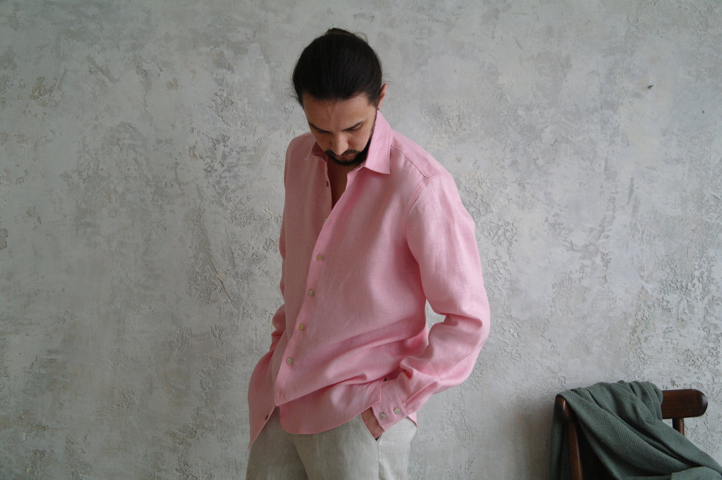 Soft Pink - Linen Shirt For Men