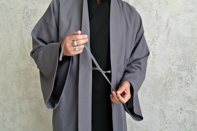 Men's Linen Jacket, JAPANESE Linen Cardigan for Men, Linen Men's Coat, Men Linen Robe, Organic Flax Jacket, Gift for Him image 4