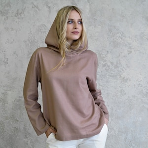 LINEN HOODIE Women&#39;s, Hooded Linen Shirt for women, Loose hoodie, Woman Linen shirt, Linen sweatshirt, Linen loungewear, Organic Flax Hoodie