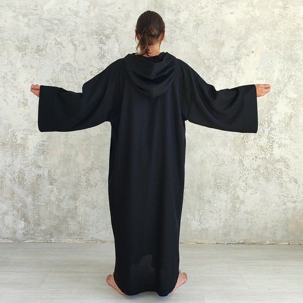 MENS Linen Hooded Kaftan, Hooded Monk Robe, Linen Kaftan for Men, Long Linen Robe, Organic Flax Kaftan, Long Linen Tunic, Maxi Hooded Kaftan