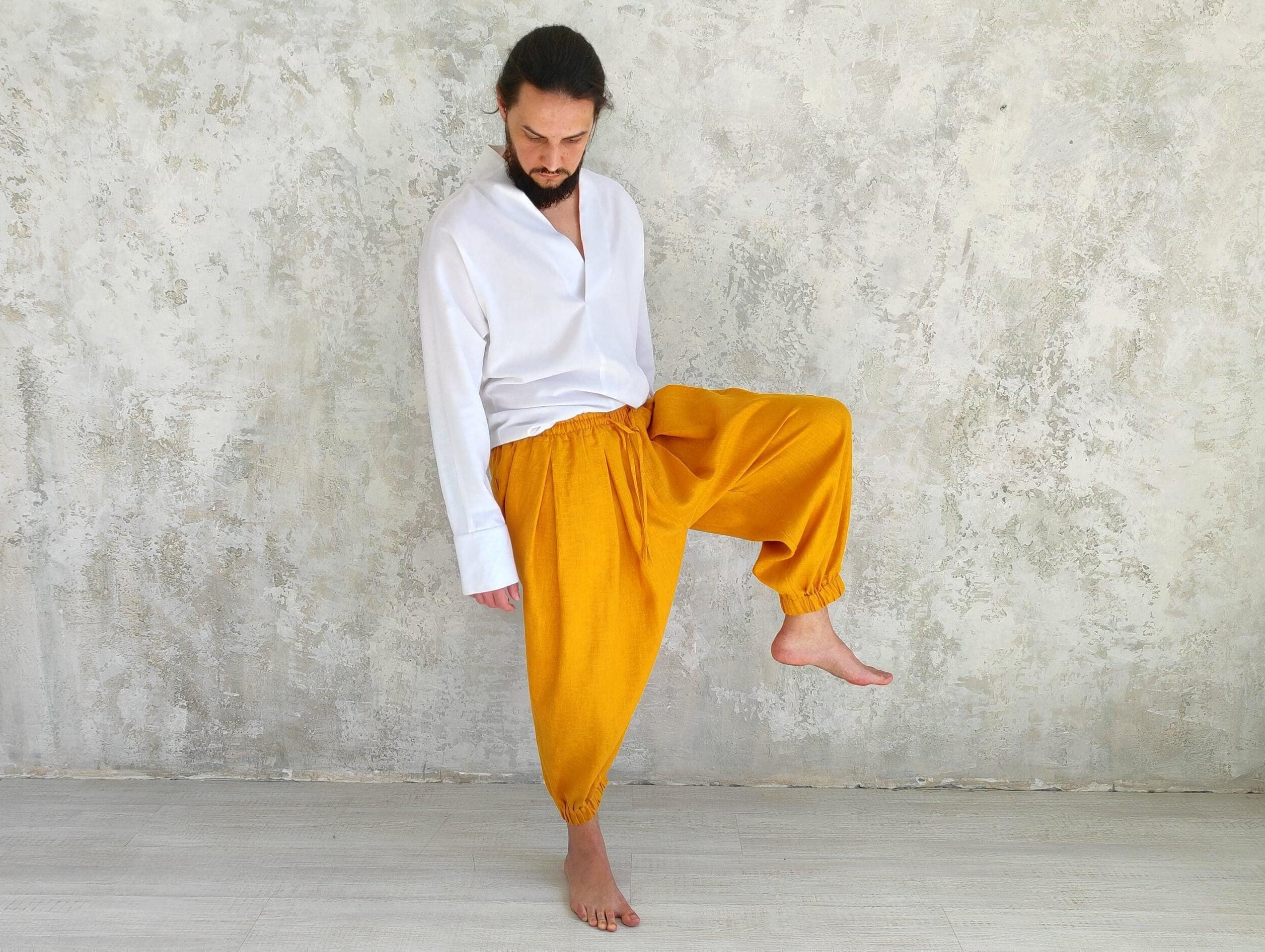 Men's Harem Linen Pants, Pleated Linen Pants Mens, Mens Cropped Linen Pants, Men's Yoga Linen Pants, Organic Flax Pants, Linen Pants Pockets