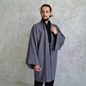 Men's Linen Jacket, JAPANESE Linen Cardigan for Men, Linen Men's Coat, Men Linen Robe, Organic Flax Jacket, Gift for Him image 5