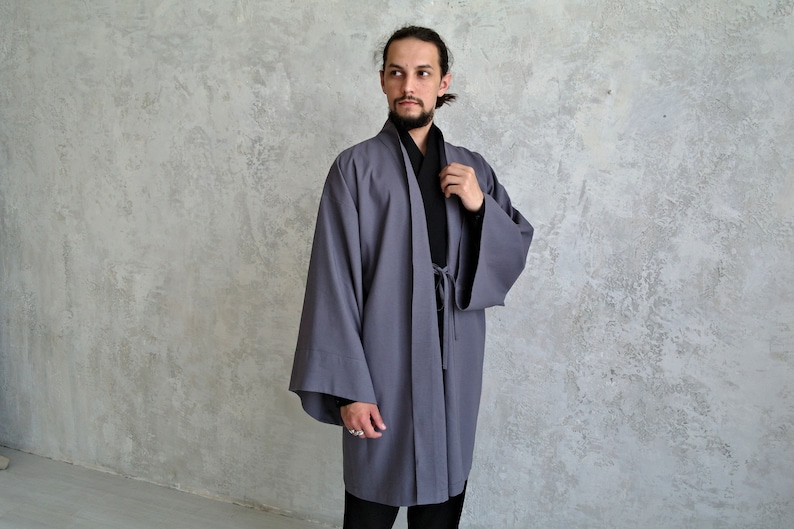 Men's Linen Jacket, JAPANESE Linen Cardigan for Men, Linen Men's Coat, Men Linen Robe, Organic Flax Jacket, Gift for Him image 5