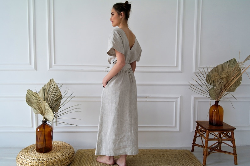 Pure Undyed LINEN DRESS, Linen tunic dress, Linen kaftan, Maxi linen dress, Linen dress women, Gray linen dress, Natural linen slip dress image 3