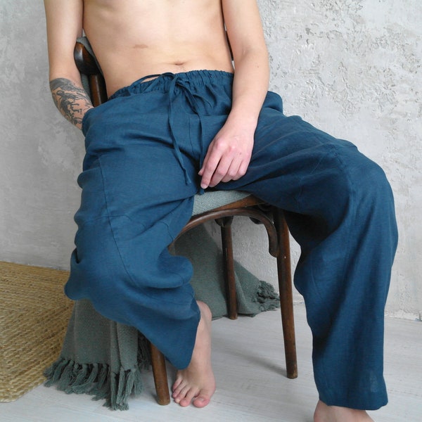 Linen Pants for Men, Men Loose Linen Pants, Men's Linen Pants, OEKO-TEX Organic Flax Men's Pants, Men's Elastic Waist Linen Pants