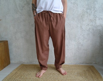 Handmade LINEN PANTS men, Mens linen pants, Pleated Tapered pants, Elastic waist Linen Pants, Comfy trousers, Casual linen pants, Flax pants