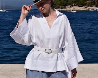 White Linen Blouse, Womens Linen Shirt, Summer Flax Shirt, Pure Natural Shirt, Loose Linen Shirt, Organic Flax Shirt, Women Loose Linen Top