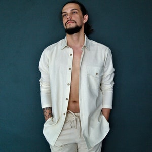 LINEN MENS SUIT: button down shirt, tapered linen pants. Beach Party Suit, Linen Suit for Men, Linen Men's Shirt&Pants, Natural Flax Suit image 7