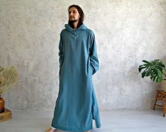 MEN'S LINEN KAFTAN, Linen Hooded Kaftan, Linen Kaftan Men, Long Linen Hoodie, Organic Flax Kaftan, Long Linen Tunic, Maxi Linen Dress Hooded