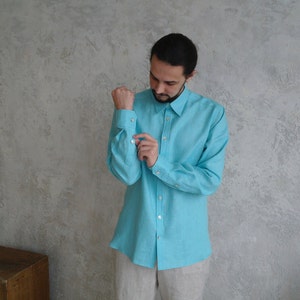 Mens Linen Shirt, Button Down Shirt, Loose Linen shirt, Linen Summer shirt, Natural Linen Men Shirts, Long-sleeve Men's Shirt, Gift for Him image 8