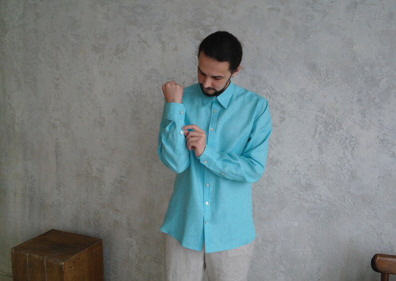 Mens Linen Shirt, Button Down Shirt, Loose Linen shirt, Linen Summer shirt, Natural Linen Men Shirts, Long-sleeve Men's Shirt, Gift for Him image 8