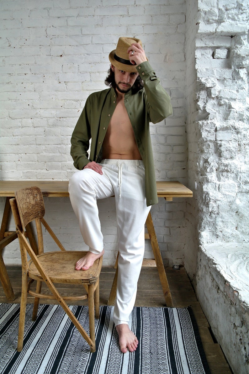 WHITE LINEN PANTS Men, Mens Linen Pants Men, Flax Pants for Men ...