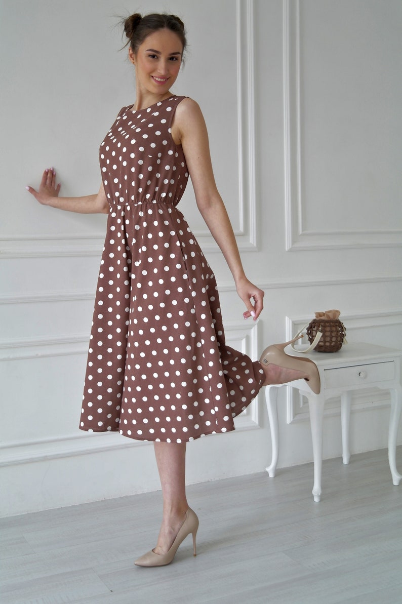 Half Circle LINEN DRESS, Linen dress women, Elegant linen dress, Handmade linen dress, Polka dot Dress, Midi linen dress, Soft linen dress image 2