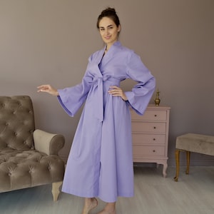 FLAX Kimono ROBE for Women, Women&#39;s Linen Robe, Robe with Bell-shaped Sleeves, Organic Flax robe, Natural Linen Loungewear, Gift for Her