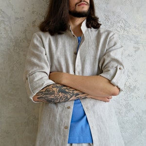 MEN&#39;S LINEN SHIRT, Heavy Linen Shirt Men, Linen Shirt for Men, Men Linen Jacket, Sustainable Mens Shirt, Organic Flax Jacket, Gift for Men