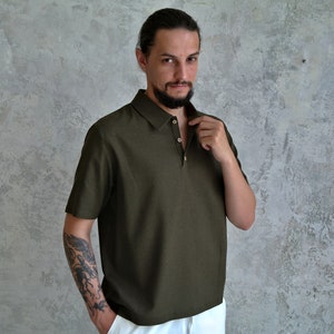 POLO Men's Linen Shirt, Linen Polo tshirt, Linen t-shirt for men, Organic Flax t-shirt, Linen Men's T-shirt, Summer shirt, Linen Basic shirt image 8