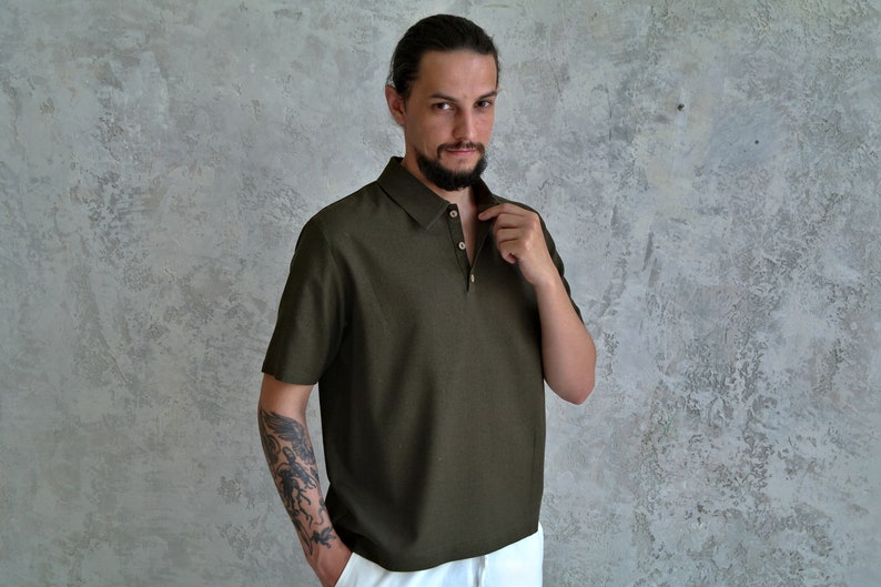 POLO Men's Linen Shirt, Linen Polo tshirt, Linen t-shirt for men, Organic Flax t-shirt, Linen Men's T-shirt, Summer shirt, Linen Basic shirt image 8