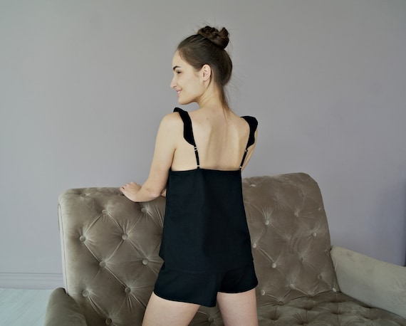 Black linen pyjamas sales