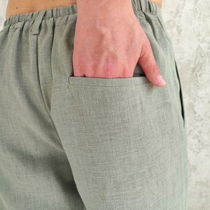 Straight Linen Pants for Men, Classic Linen Trousers, Organic Flax Men's Pants, Natural Linen Pants , Men's Elastic Waist Linen Pants zdjęcie 8