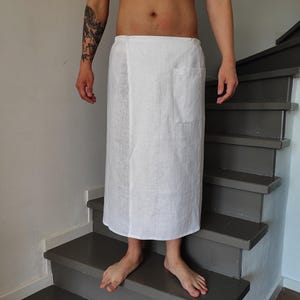 Mens Linen Sarong, Linen Loungewear for Men, Men&#39;s Linen Sauna Wrap, Men Natural Flax Sarong, Pure Linen Beachwear, Man Sarong with Pocket