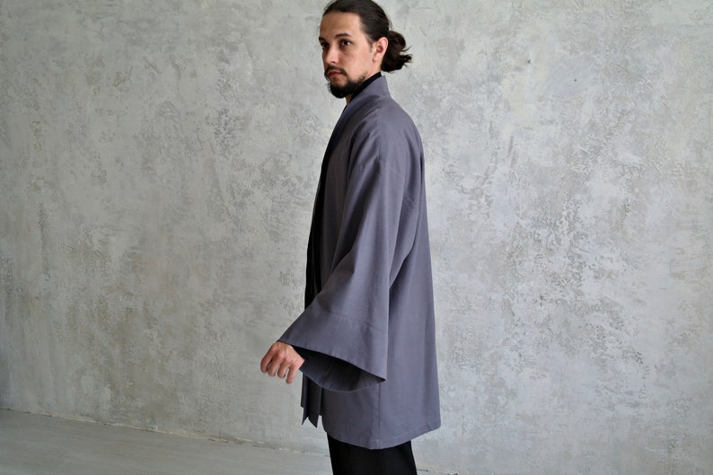 Men's Linen Jacket, JAPANESE Linen Cardigan for Men, Linen Men's Coat, Men Linen Robe, Organic Flax Jacket, Gift for Him image 8