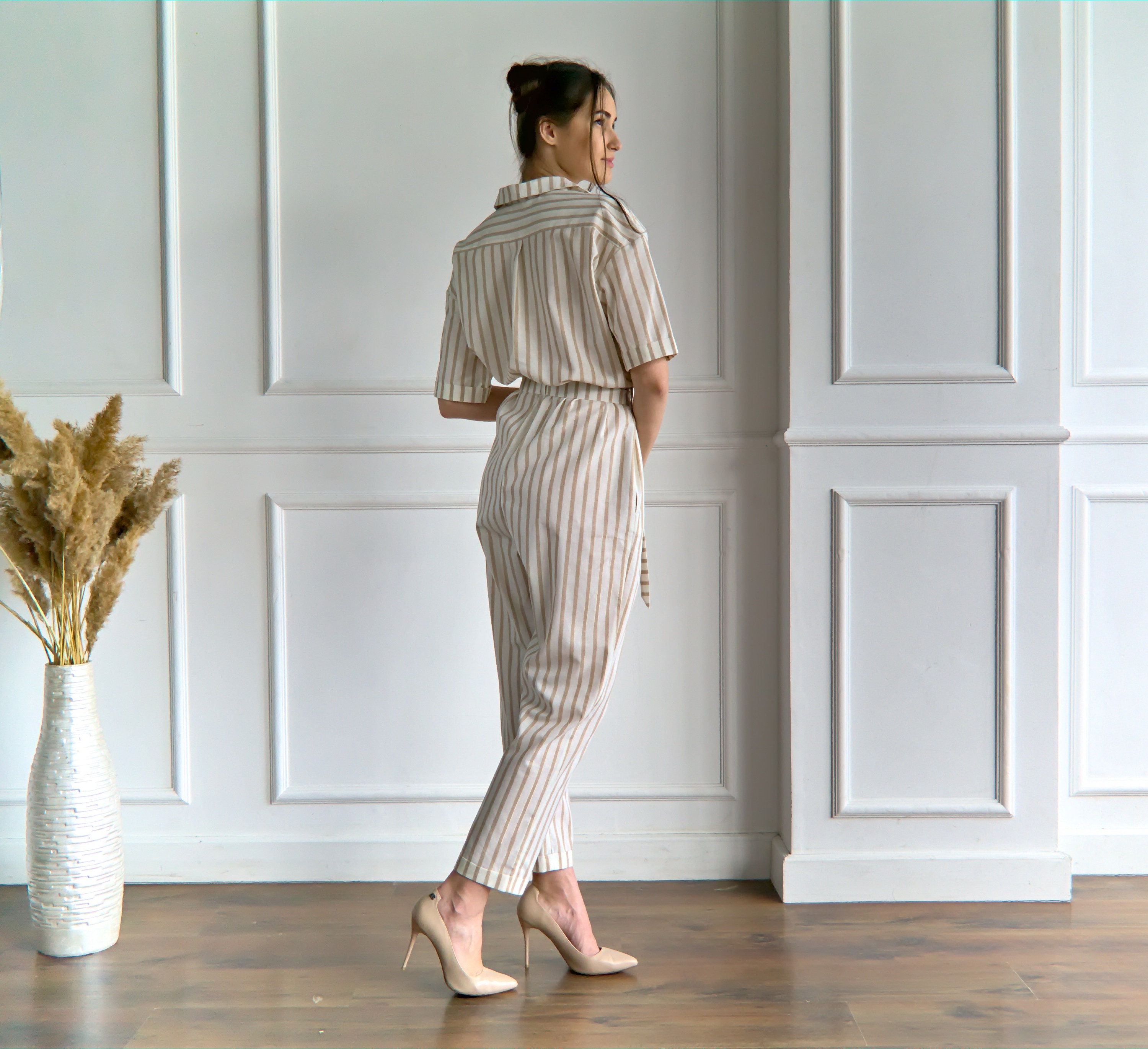 Blue Vertical Striped Jumpsuit Outfits (2 ideas & outfits) | Lookastic