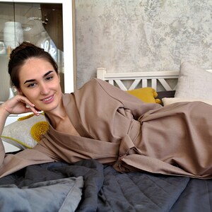 WOMEN&#39;S LINEN ROBE, Short linen Robe, Sexy Robe, Linen Wrap Dress, Linen Kimono Dress, Linen Lounge wear, Linen Gift for Her