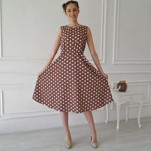 Half Circle LINEN DRESS, Linen dress women, Elegant linen dress, Handmade linen dress, Polka dot Dress, Midi linen dress, Soft linen dress