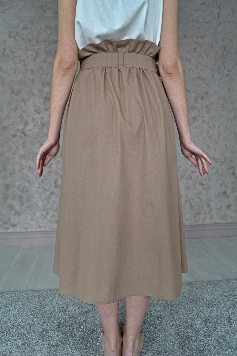 LINEN A-line SKIRT, High-waist elasic Skirt with Belt, Ruffled linen skirt, Midi Linen Skirt, Linen skirt with pockets, Long linen skirt image 9