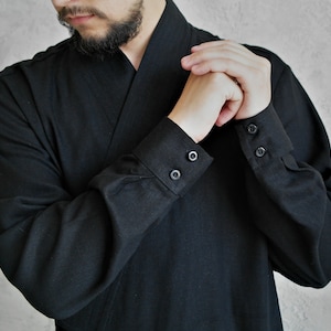 BLACK KIMONO SHIRT for Men, Men's Linen Kimono, Natural Linen Shirt, Japanese Style Shirt, Breathable Shirt for Men, Gift for Him image 10