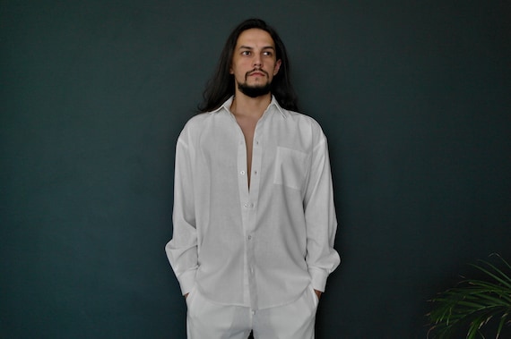 Linen SHIRT for Men, Handmade Loose Linen Shirt, Men's Drop Shoulder Linen Shirt, Organic linen shirt, Sustainable shirt
