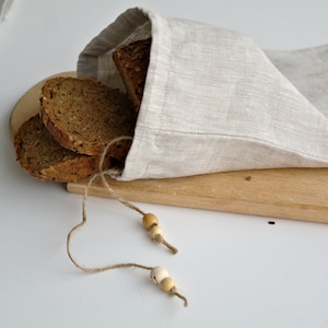Linen Bread Bag, Eco-Friendly Linen Storage Bag, Organic Hypoallergenic Storage Bag, Drawstring Reusable Bread Bag, Baguette Linen Bag