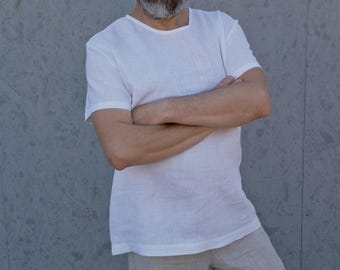 Men's Linen Shirt, Men White Shirt, Light Linen T-shirt, 100% Organic Flax Shirt, Natural Linen Tees for Men, Linen Mens Shirt, Gift for Him