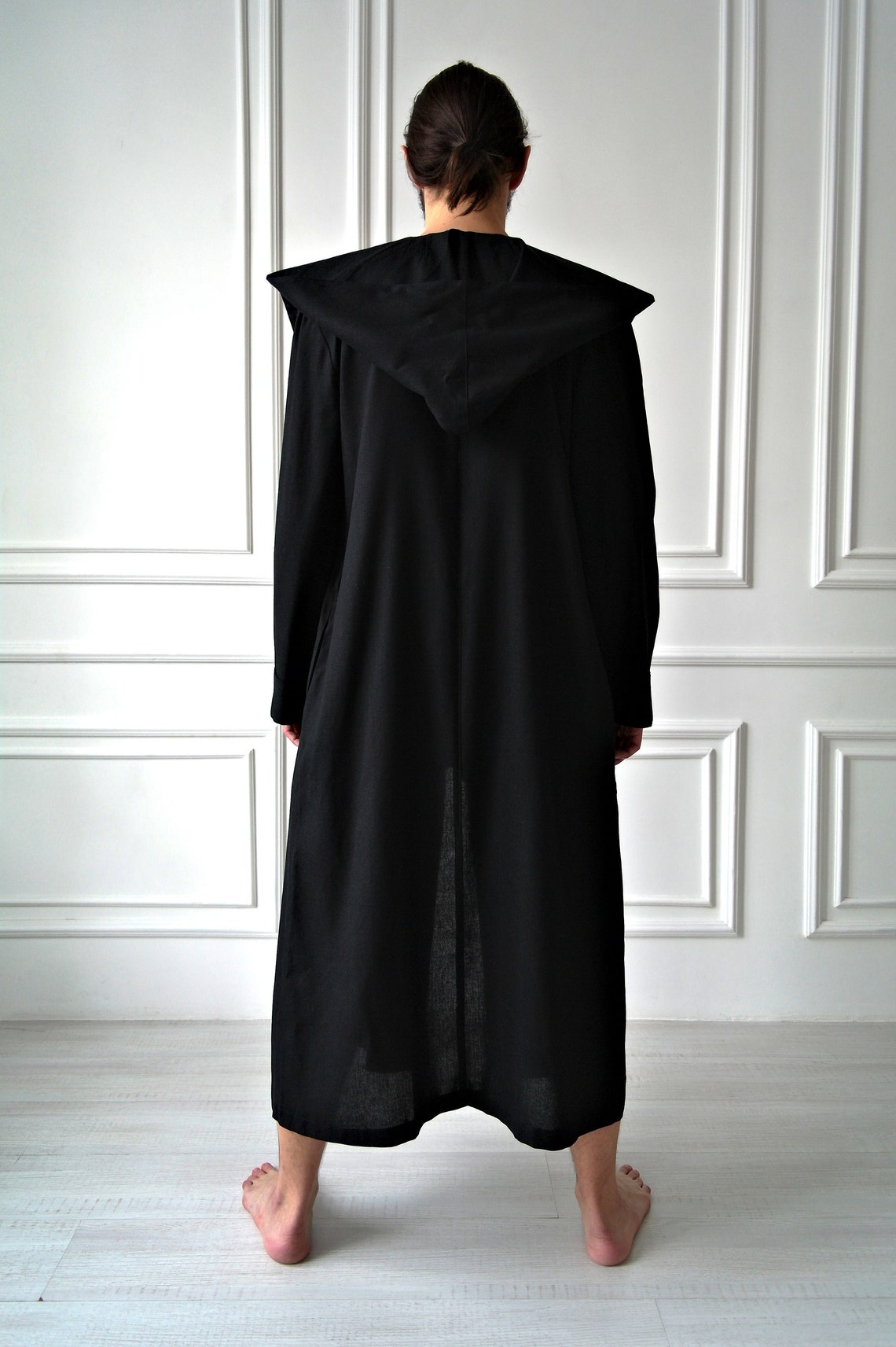 Mens linen robe Linen robe for men Hooded black robe Black Etsy
