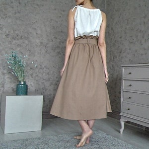 LINEN A-line SKIRT, High-waist elasic Skirt with Belt, Ruffled linen skirt, Midi Linen Skirt, Linen skirt with pockets, Long linen skirt image 5