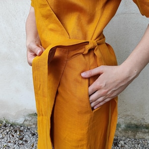 Women WRAP DRESS, Women&#39;s LINEN dress , Midi Linen Dress, Summer Dress Pockets, Casual Linen Dress, Organic Linen Dress, Linen Kimono dress