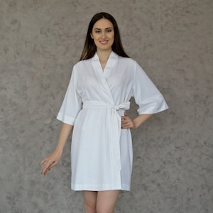 MINI LINEN ROBE women, Short Linen Robe, Bridesmaids Robe, White Linen Bathrobe, Linen Wrap Dress, Linen Kimono Dress, Organic flax robe