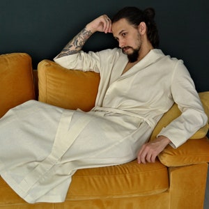 Men&#39;s LINEN ROBE, Natural linen Loungewear for Men, Men&#39;s Flax Robe, Men linen robe, Handmade bathrobe, Men&#39;s robe, Gift for Him