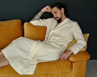 Men's LINEN ROBE, Natural linen Loungewear for Men, Men's Flax Robe, Men linen robe, Handmade bathrobe, Men's robe, Gift for Him