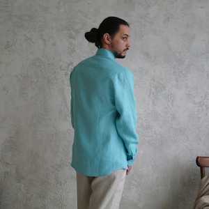 Mens Linen Shirt, Button Down Shirt, Loose Linen shirt, Linen Summer shirt, Natural Linen Men Shirts, Long-sleeve Men's Shirt, Gift for Him image 4