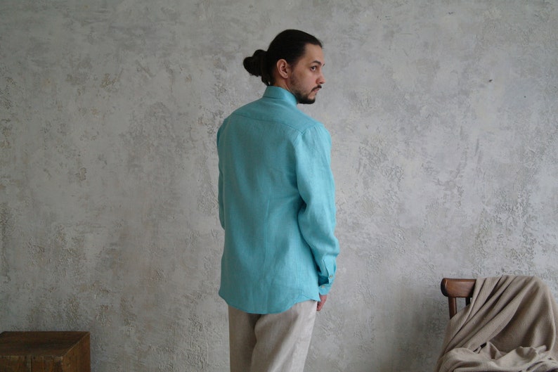 Mens Linen Shirt, Button Down Shirt, Loose Linen shirt, Linen Summer shirt, Natural Linen Men Shirts, Long-sleeve Men's Shirt, Gift for Him image 4