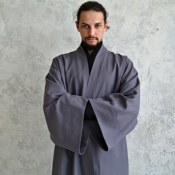 Herren Leinenjacke, JAPANISCHE Leinenjacke für Männer, Leinen Herrenmantel, Herren Leinenrobe, Bio-Flachsjacke, Geschenk für Ihn!